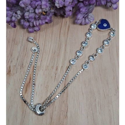Pulsera Ajustable corazon ojo turco y circonia